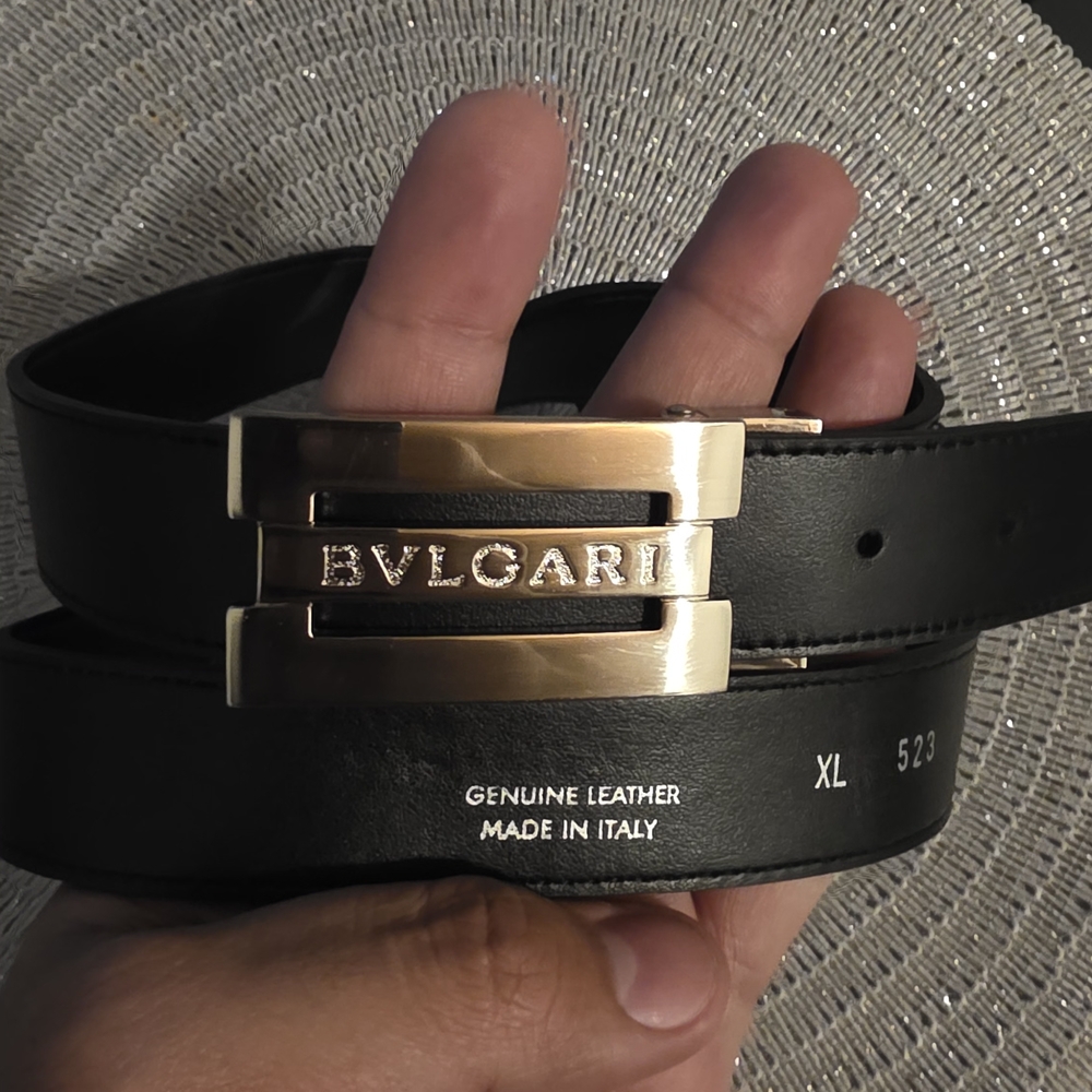 Bulgari Black Leather Men's Belt